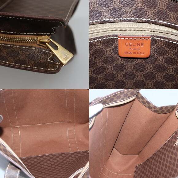 CELINE Macadam Canvas Tote Bag Pvc Leather Brown Gold - Picture 11 of 12